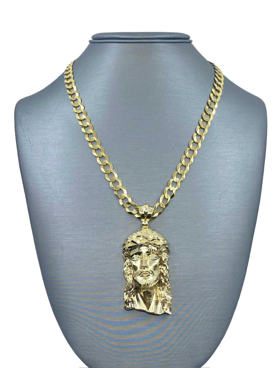 Cuban Chain 10k Gold Jesus Piece Chain 10k Yellow Gold Small