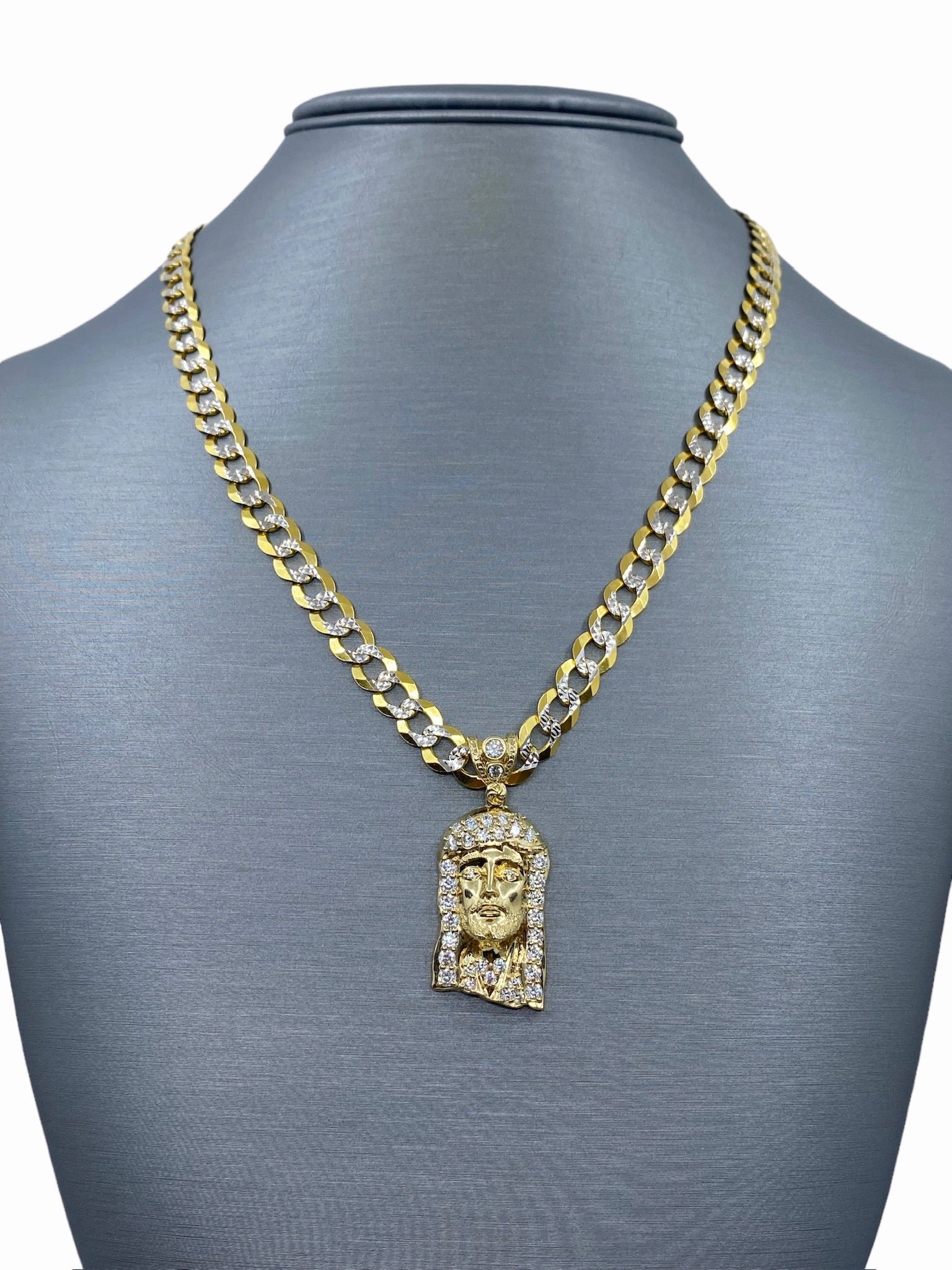 Jesus Face Gold Chain 10k Yellow Gold Rope Chain Jesus Head Charm